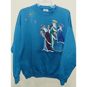 Vintage Christmas The 3 Kings Offerings Granny Sweater Tultex Tag Sz Large